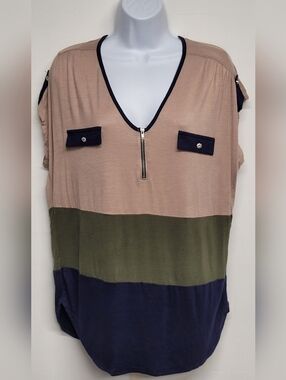 It Girl XL Top Vintage Colorblock Slinky Stretch Knit Flowy Comfort